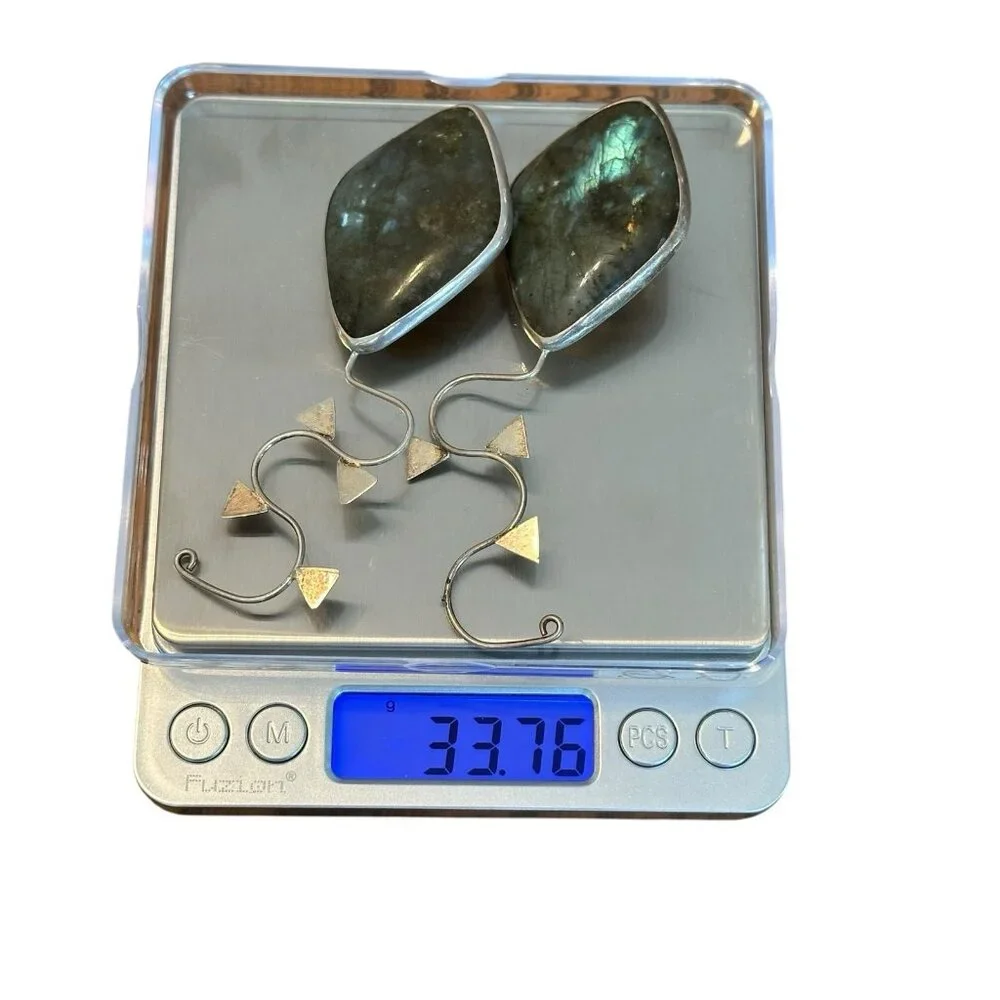 Vintage Sterling Silver 925 Labradorite Dangle‎ Earrings Modern Artisan 33.76g